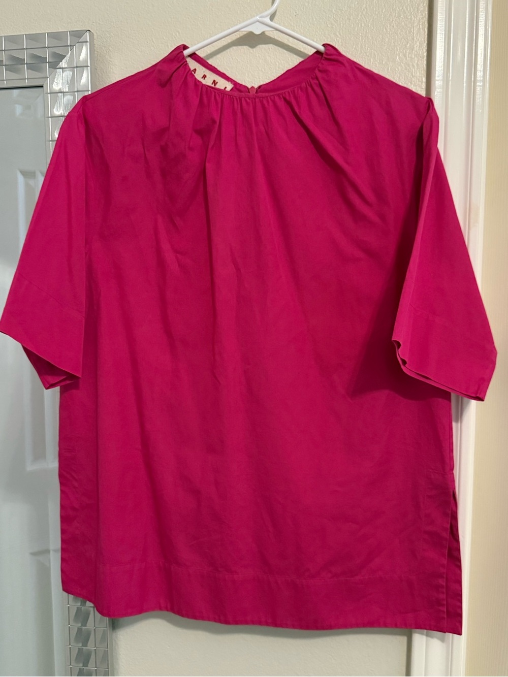 Marni Short-Sleeve Poplin Blouse in Hot Pink - Size 38